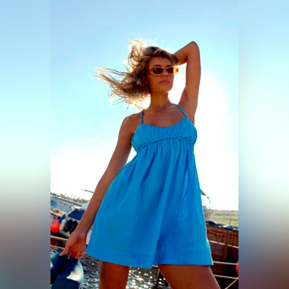 NEW Free People Tell All Mini Dress in Azure Blue Size M